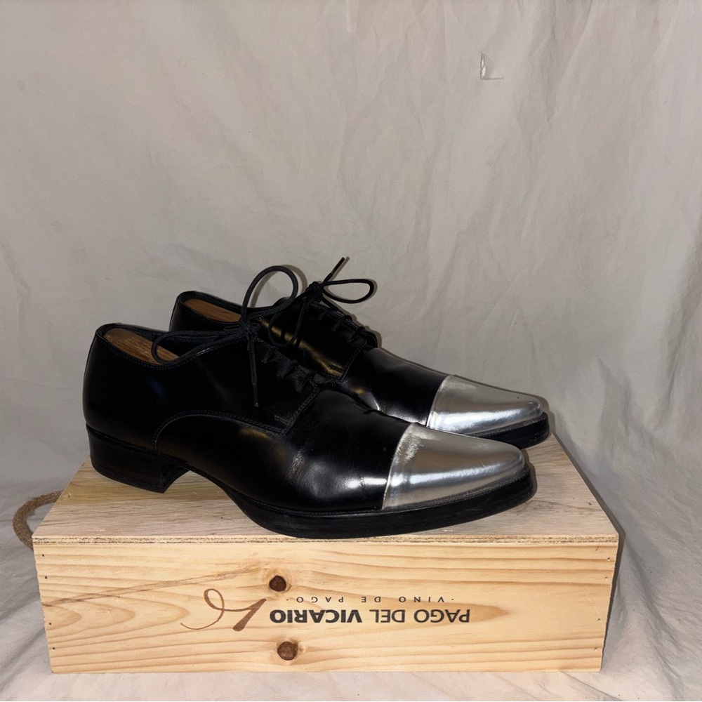 DSQUARED2 Men’s Black Silver Cap Toe Derby Leather #dsquared2 #luxury #shoes